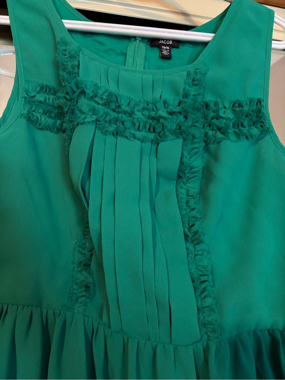 Sleeveless Emerald Green Pleated Ruffle Dress